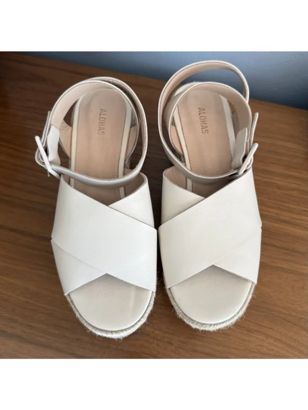 ALOHAS Lyla Cream Leather Espadrilles Platform Sandals Size 40